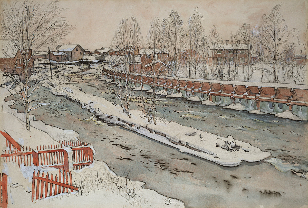 Carl Larsson — The Timber Chute. Winterscene | Swedish Watercolour Print