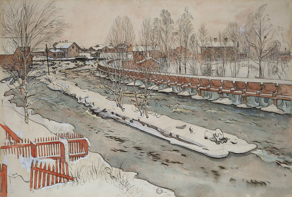 Carl Larsson — The Timber Chute. Winterscene | Swedish Watercolour Print
