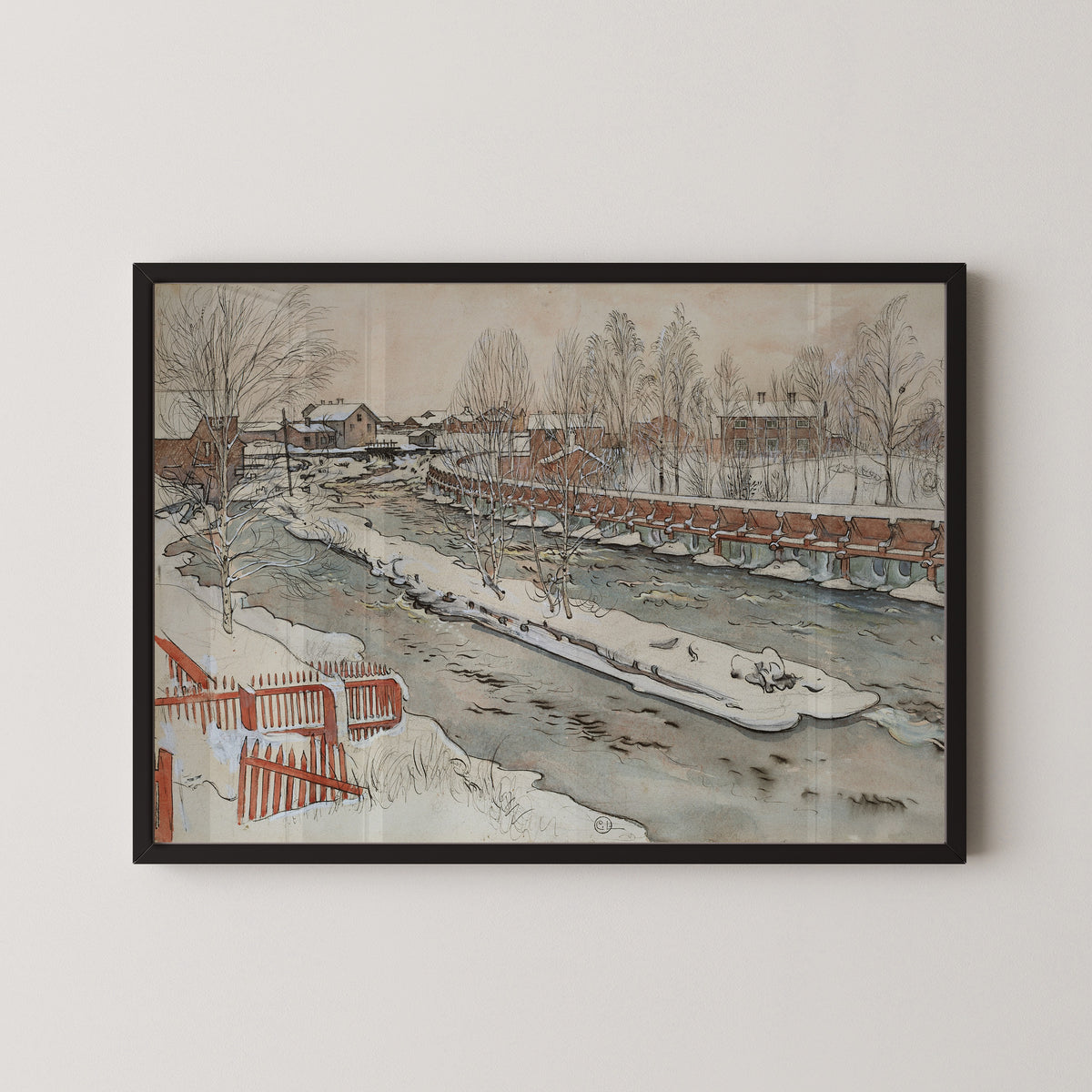 Carl Larsson — The Timber Chute. Winterscene | Swedish Watercolour Print