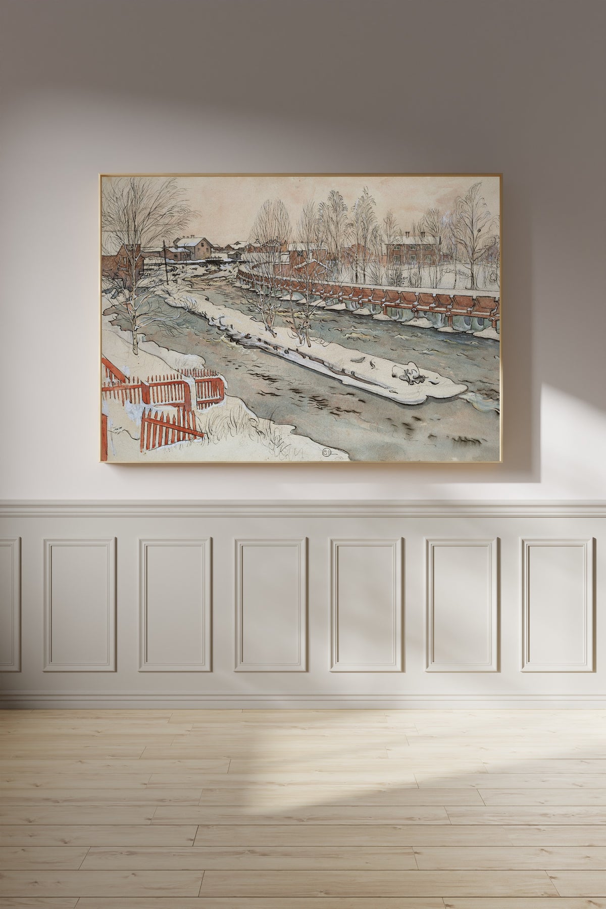 Carl Larsson — The Timber Chute. Winterscene | Swedish Watercolour Print