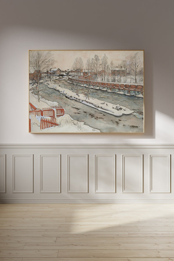 Carl Larsson — The Timber Chute. Winterscene | Swedish Watercolour Print