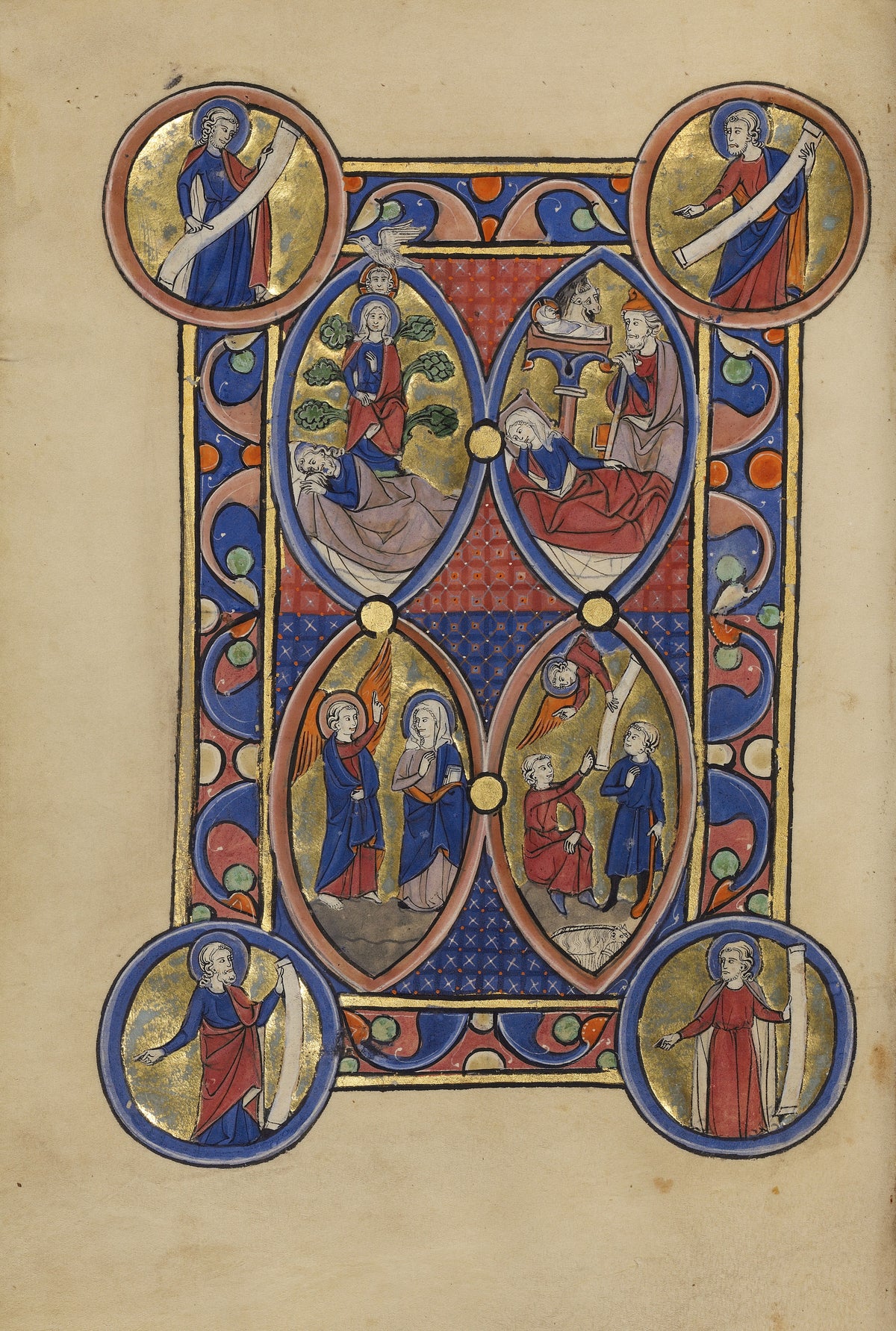 The Tree of Jesse; The Annunciation; The Nativity; The Annunciation to the Shepherds | Illuminated Manuscript Print