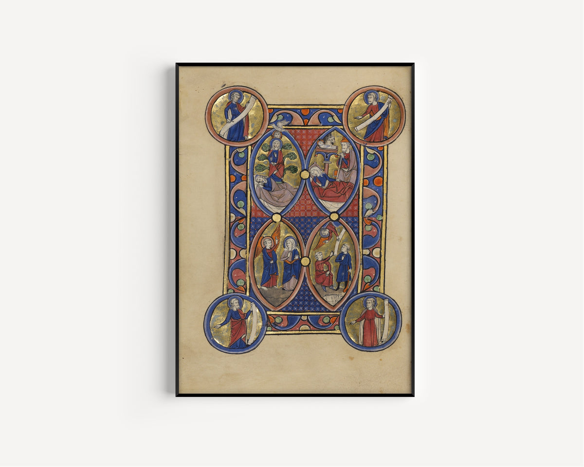 The Tree of Jesse; The Annunciation; The Nativity; The Annunciation to the Shepherds | Illuminated Manuscript Print