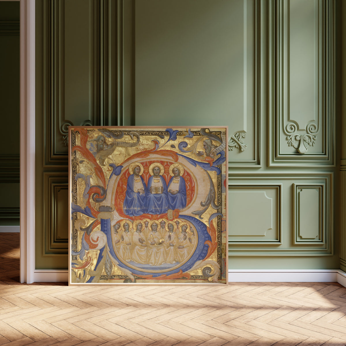 Master of the Codex Rossiano — The Trinity in an Initial B | Illuminated Initial Print