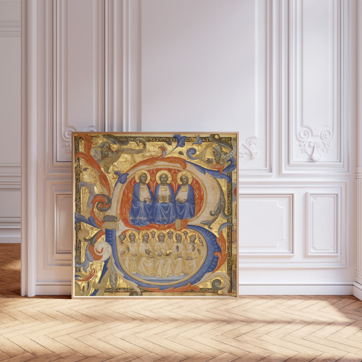Master of the Codex Rossiano — The Trinity in an Initial B | Illuminated Initial Print