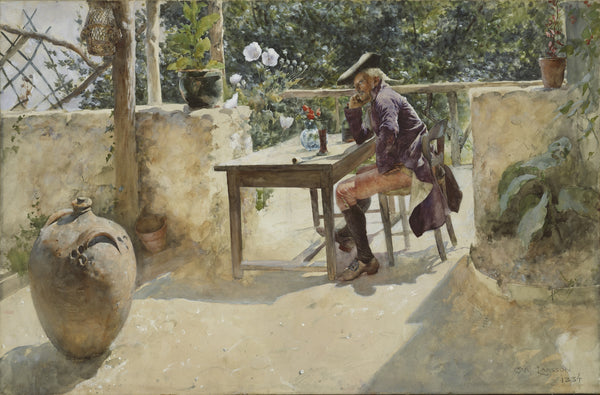 Carl Larsson — The Vine (Man at the Table) | Swedish Watercolour Print