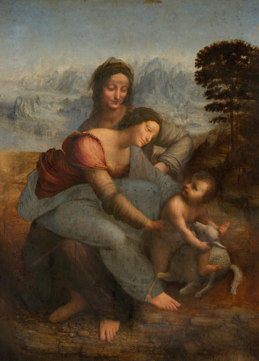 Leonardo da Vinci — The Virgin and Child with St. Anne | Fine Art Print shown to scale on a wall above a sofa