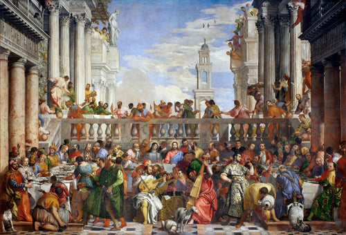 The Wedding at Cana by Paolo Veronese — A crowded banquet beneath towering columns and a bell tower