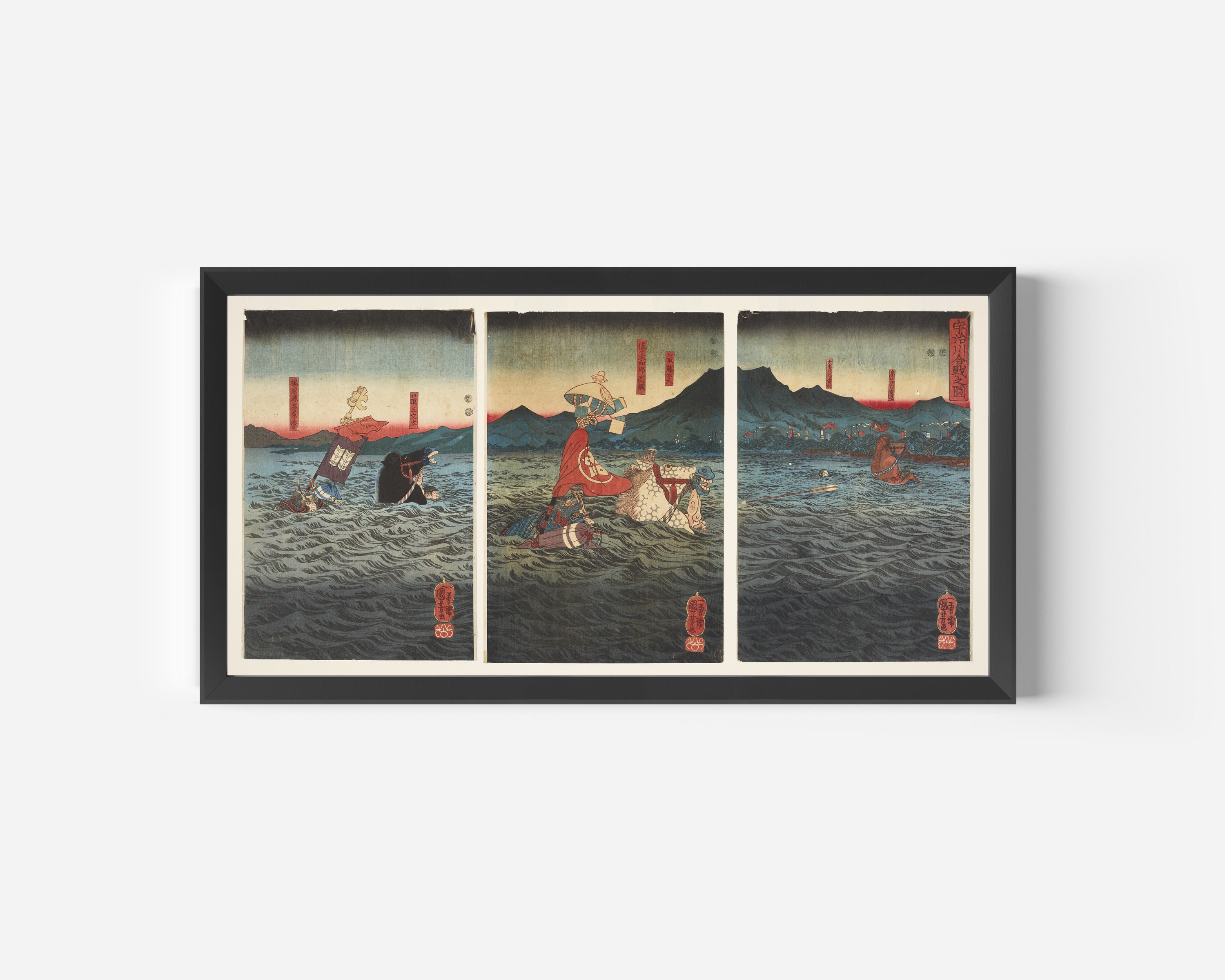 Utagawa Kuniyoshi — The Battle at Uji River | Japanese Woodblock Print (Ukiyo-e)