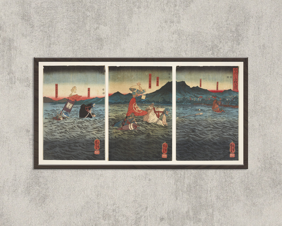 Utagawa Kuniyoshi — The Battle at Uji River | Japanese Woodblock Print (Ukiyo-e)