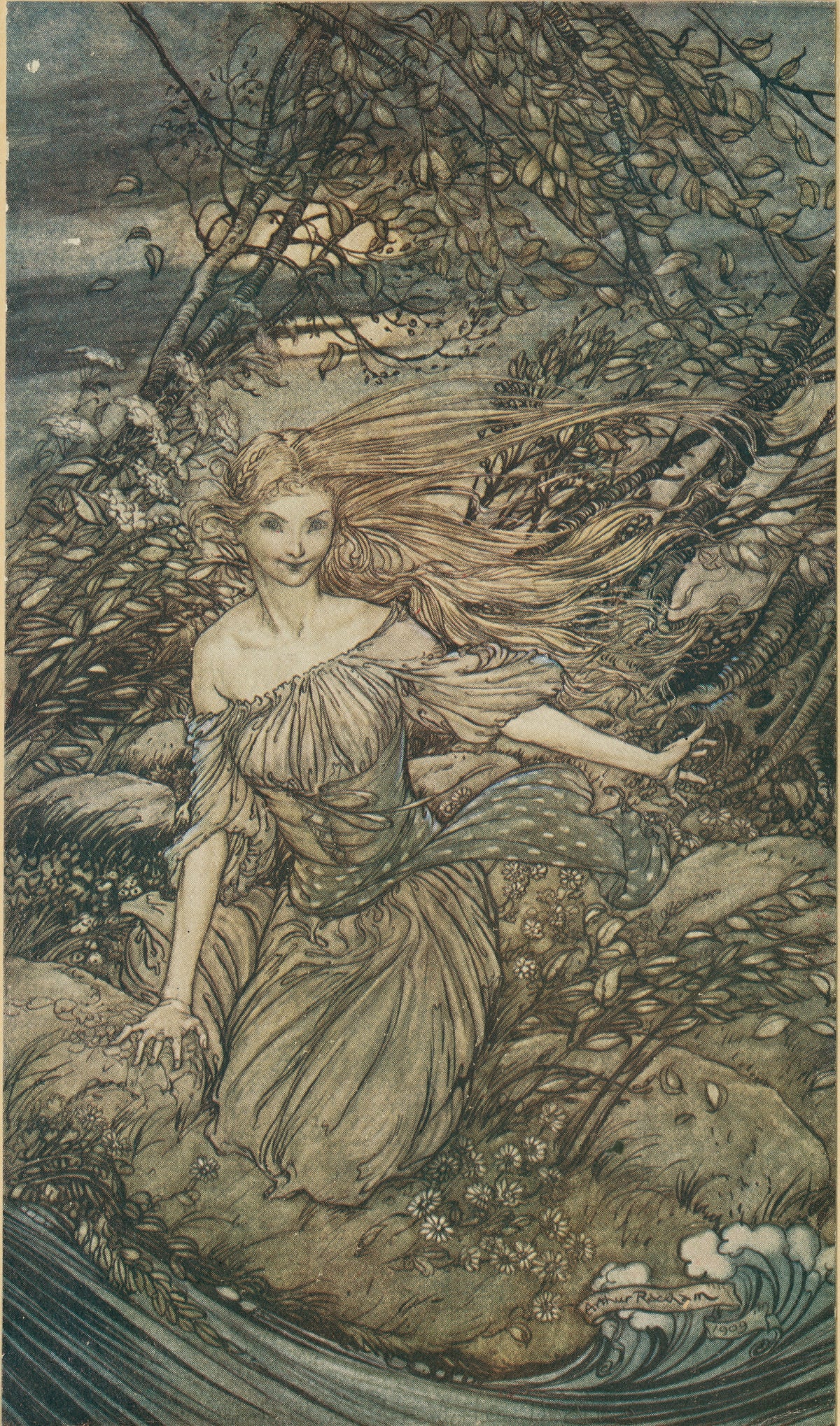 Arthur Rackham — There Under the Branches of the Overhanging Trees Was Undine | Fairy Tale Illustration Print