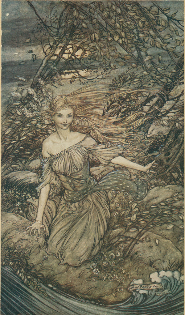Arthur Rackham — There Under the Branches of the Overhanging Trees Was Undine | Fairy Tale Illustration Print
