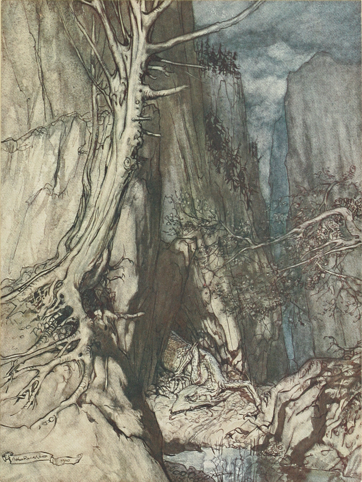 Arthur Rackham — There as a Dread Dragon He Sojourns | Wagner Illustration Print