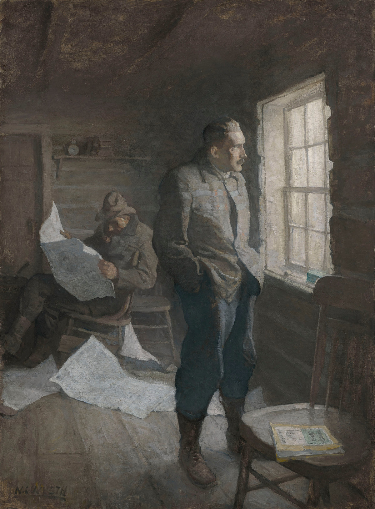 N. C. Wyeth — There fell a long silence through which O’Hara read and Kenyon kept watch at the window | Illustration Art Print