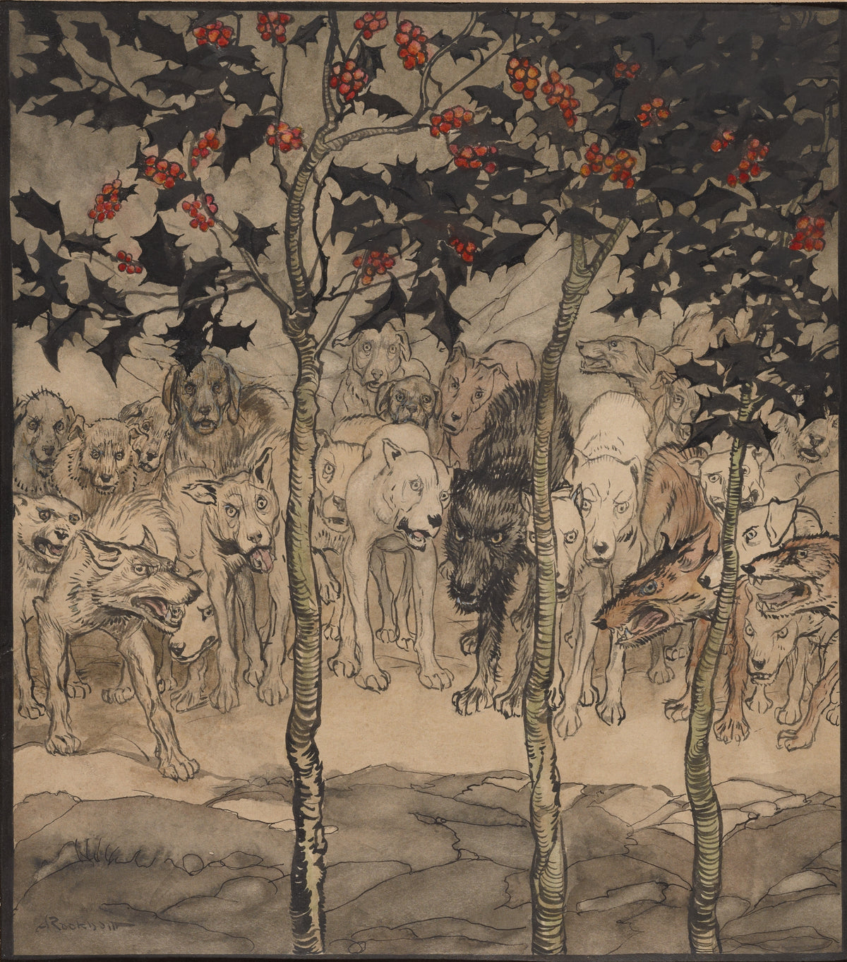 Arthur Rackham — They Stood Outside, Filled with Savagery and Terror | Fairy Tale Illustration Print