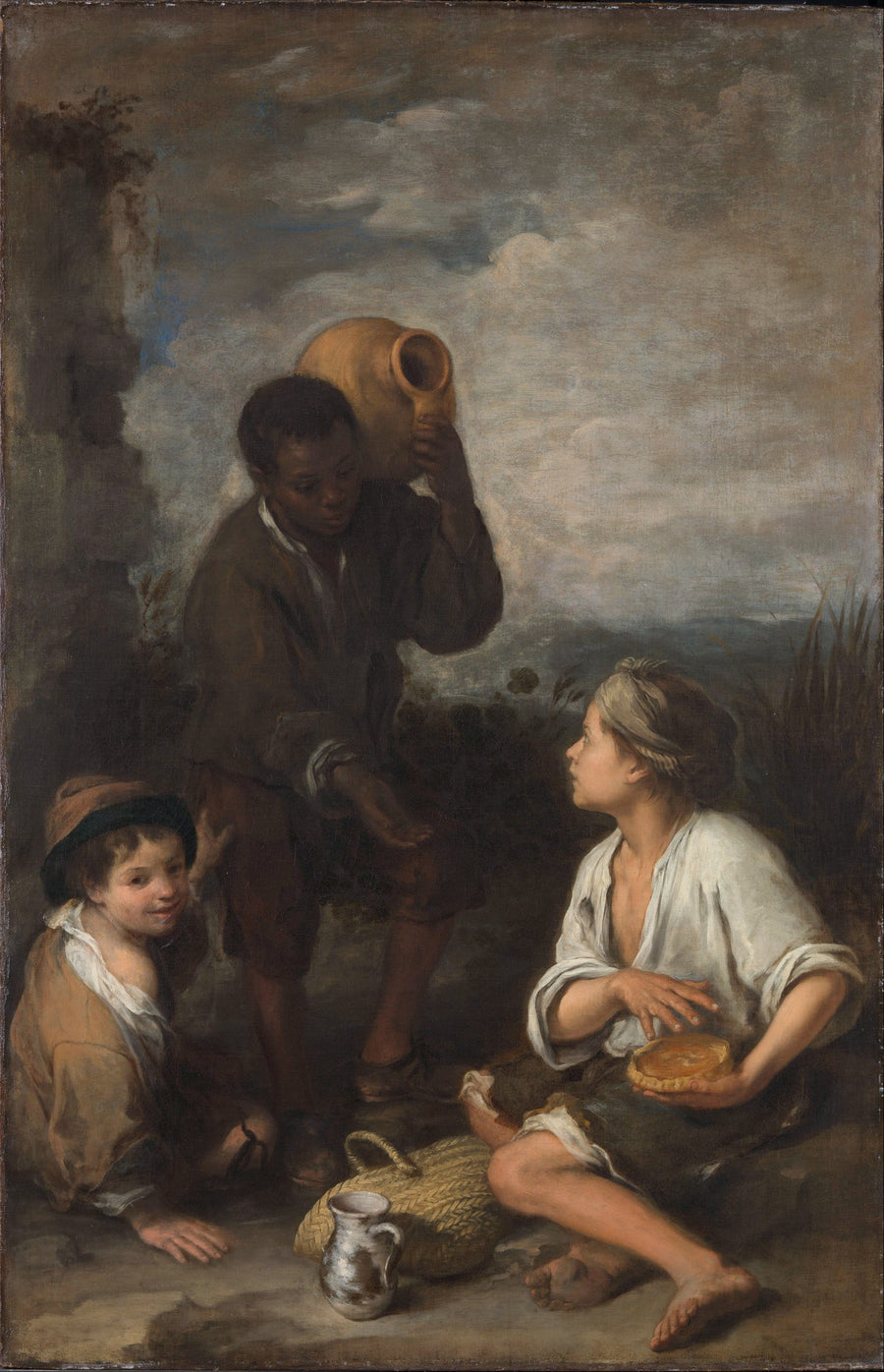 Bartolomé Esteban Murillo — Three Boys | Fine Art Print shown to scale on a wall above a sofa