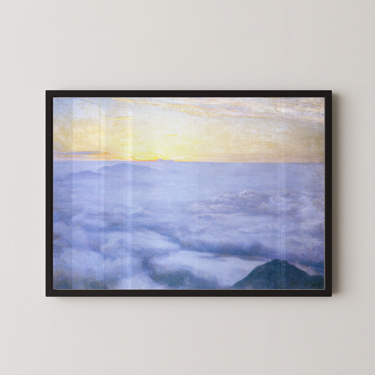Framed art print of Three Thousand Metres by Hiroshi Yoshida, in a black frame on a pale wall