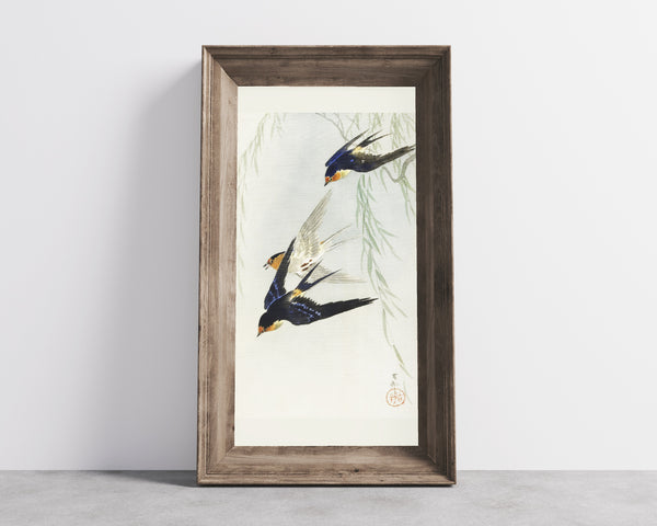 Ohara Koson — Three Birds in Full Flight | Japanese Bird & Flower Woodblock Print