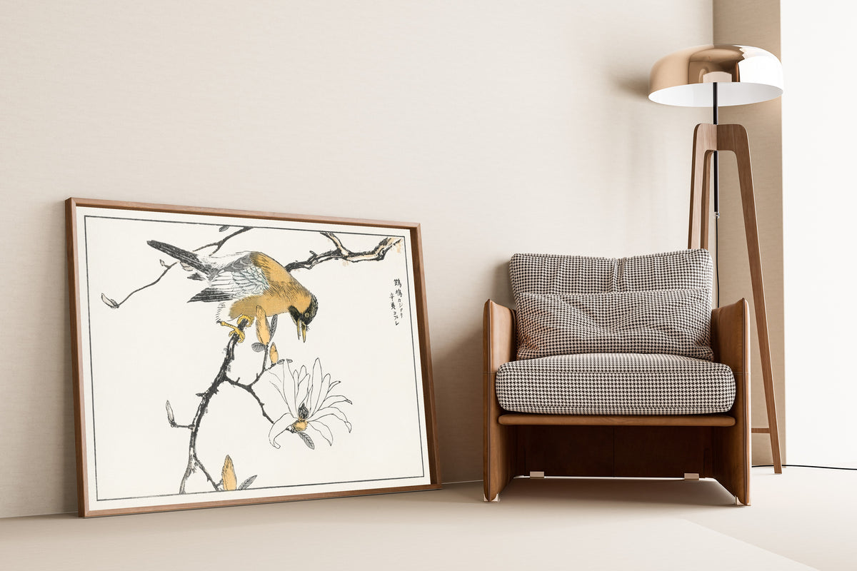 Numata Kashū — Eurasian Jay and Kobushi Magnolia | Japanese Bird & Flower Woodblock Print