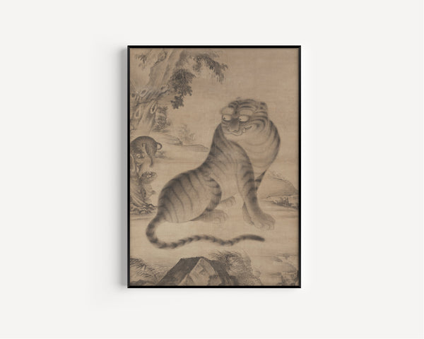 Korean painter (unidentified) — Tigress with Two Cubs | Korean Painting Art Print