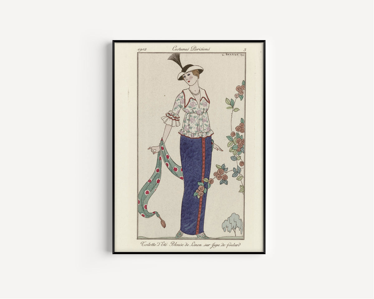 George Barbier — Toilette d'été, blouse de linon sur jupe de foulard [Summer lawn blouse and foulard skirt] | Art Deco Fashion Print