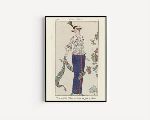 George Barbier — Toilette d'été, blouse de linon sur jupe de foulard [Summer lawn blouse and foulard skirt] | Art Deco Fashion Print