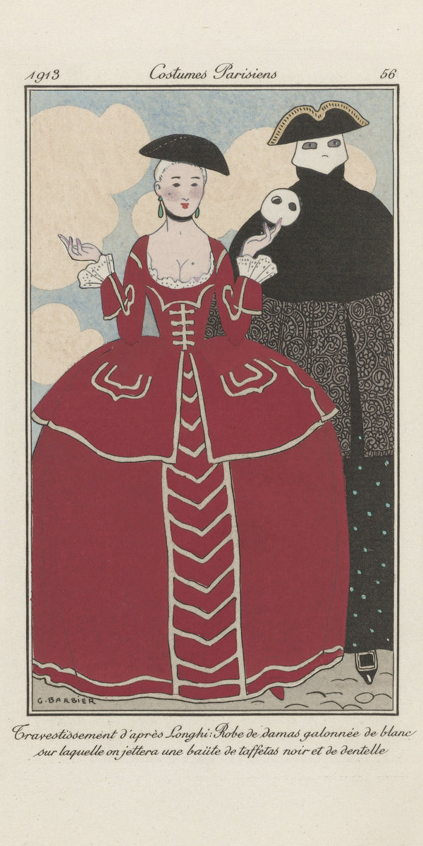 George Barbier — Travestissement d'après Longhi [Masquerade after Longhi] | Art Deco Fashion Print