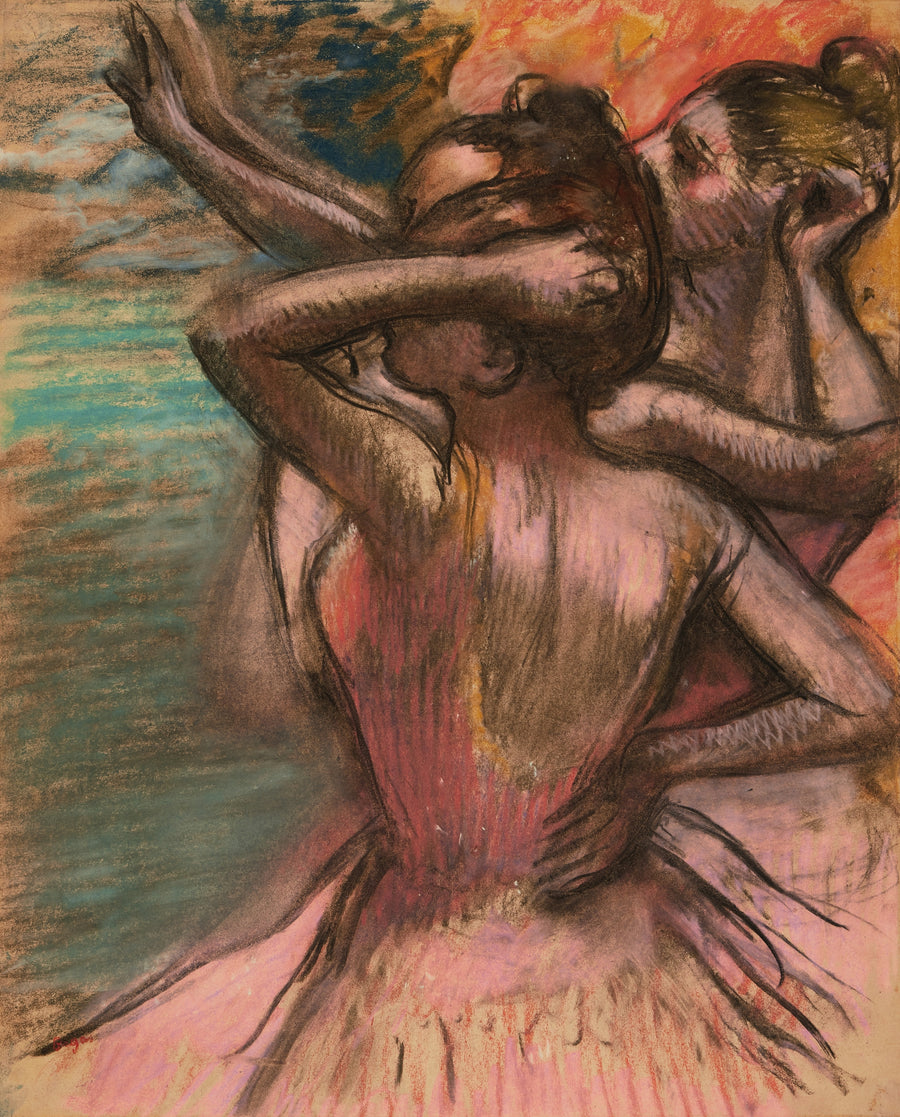 Edgar Degas — Trois danseuses (Arms Raised) | Fine Art Print shown to scale on a wall above a sofa