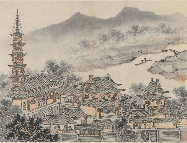Shen Zhou — Twelve Views of Tiger Hill: The Thousand Buddha Hall and the Pagoda of the "Cloudy Cliff" Monastery | Chinese Ink Painting Art Print