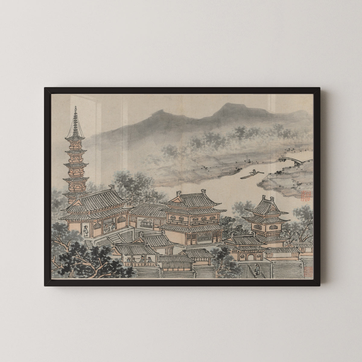 Shen Zhou — Twelve Views of Tiger Hill: The Thousand Buddha Hall and the Pagoda of the "Cloudy Cliff" Monastery | Chinese Ink Painting Art Print