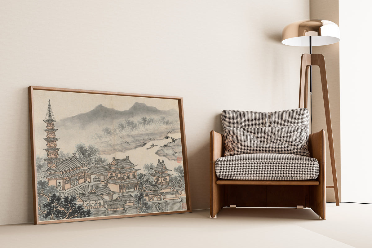 Shen Zhou — Twelve Views of Tiger Hill: The Thousand Buddha Hall and the Pagoda of the "Cloudy Cliff" Monastery | Chinese Ink Painting Art Print