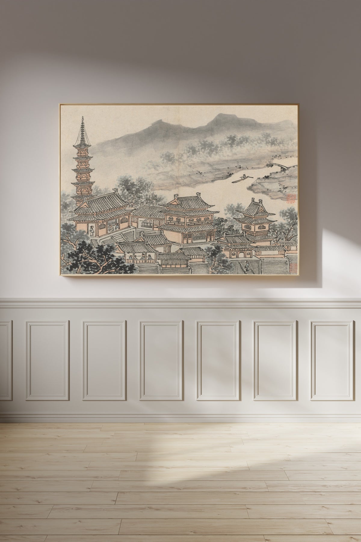 Shen Zhou — Twelve Views of Tiger Hill: The Thousand Buddha Hall and the Pagoda of the "Cloudy Cliff" Monastery | Chinese Ink Painting Art Print