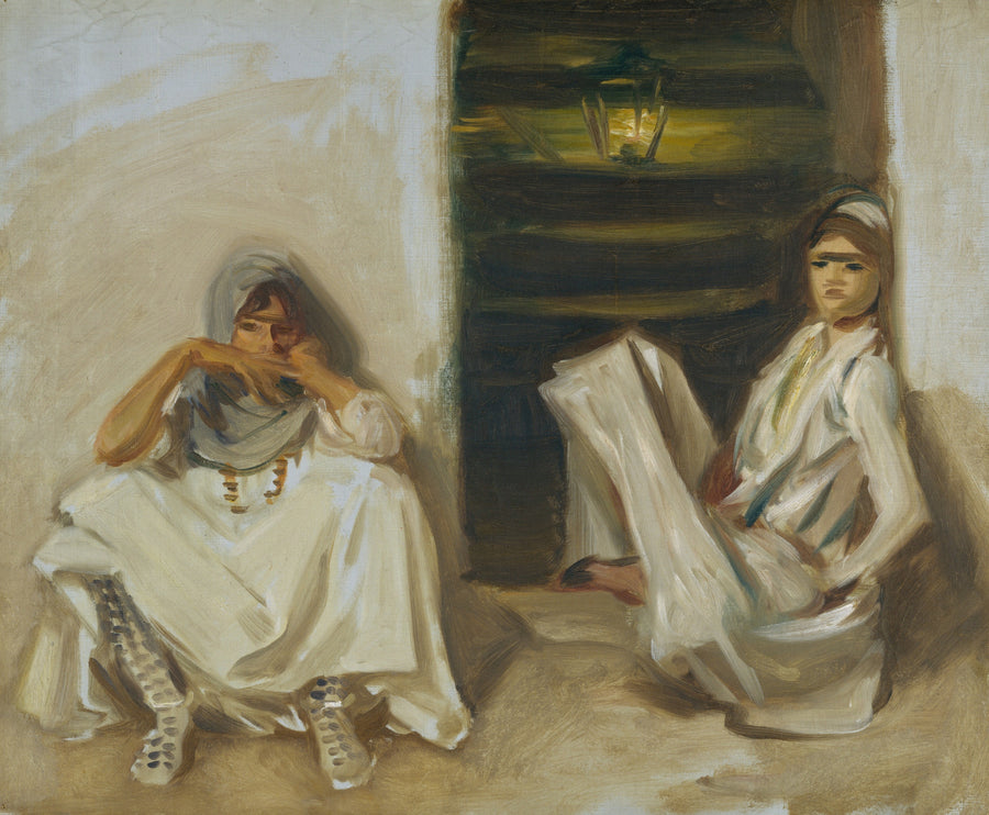 John Singer Sargent — Two Arab Women | Fine Art Print shown to scale on a wall above a sofa