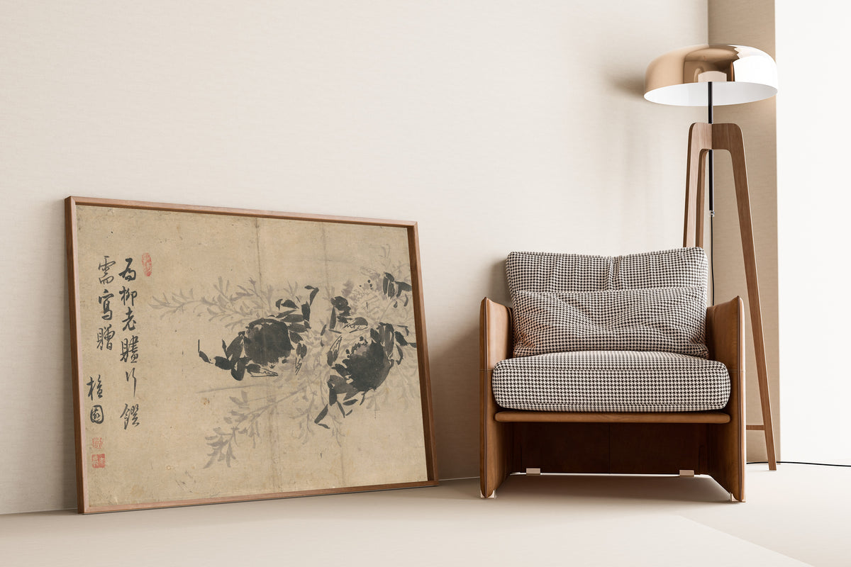 Kim Hong-do (Danwon) — Two Crabs and Reeds | Korean Painting Art Print
