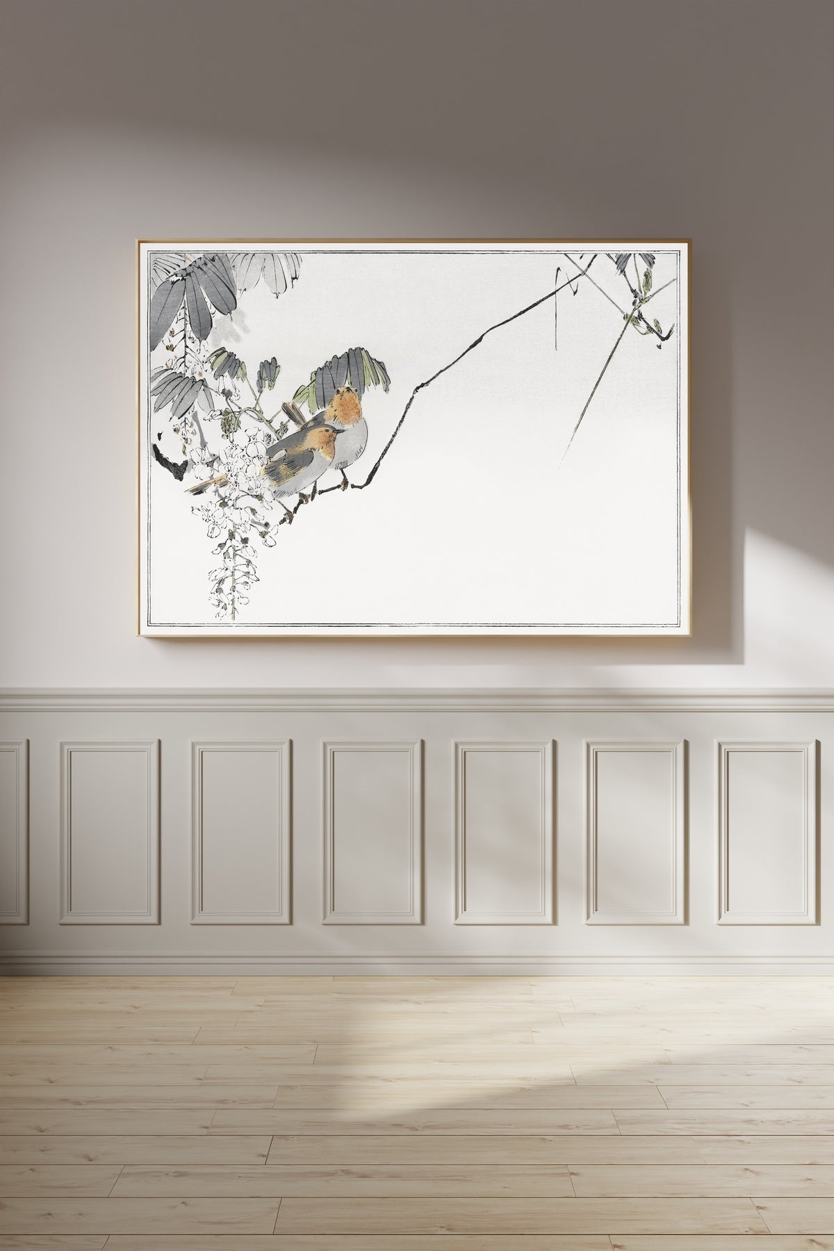 Watanabe Seitei — Two Birds and White Wisteria | Japanese Bird & Flower Woodblock Print
