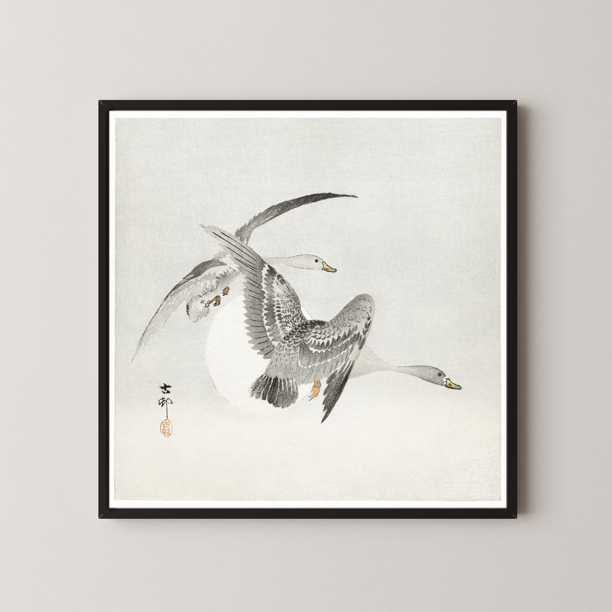 Ohara Koson — Two White-fronted Geese in Flight | Japanese Bird & Flower Woodblock Print