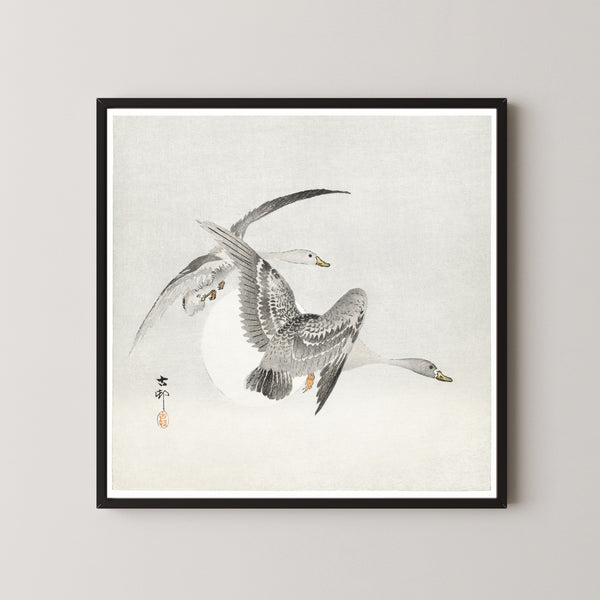 Ohara Koson — Two White-fronted Geese in Flight | Japanese Bird & Flower Woodblock Print