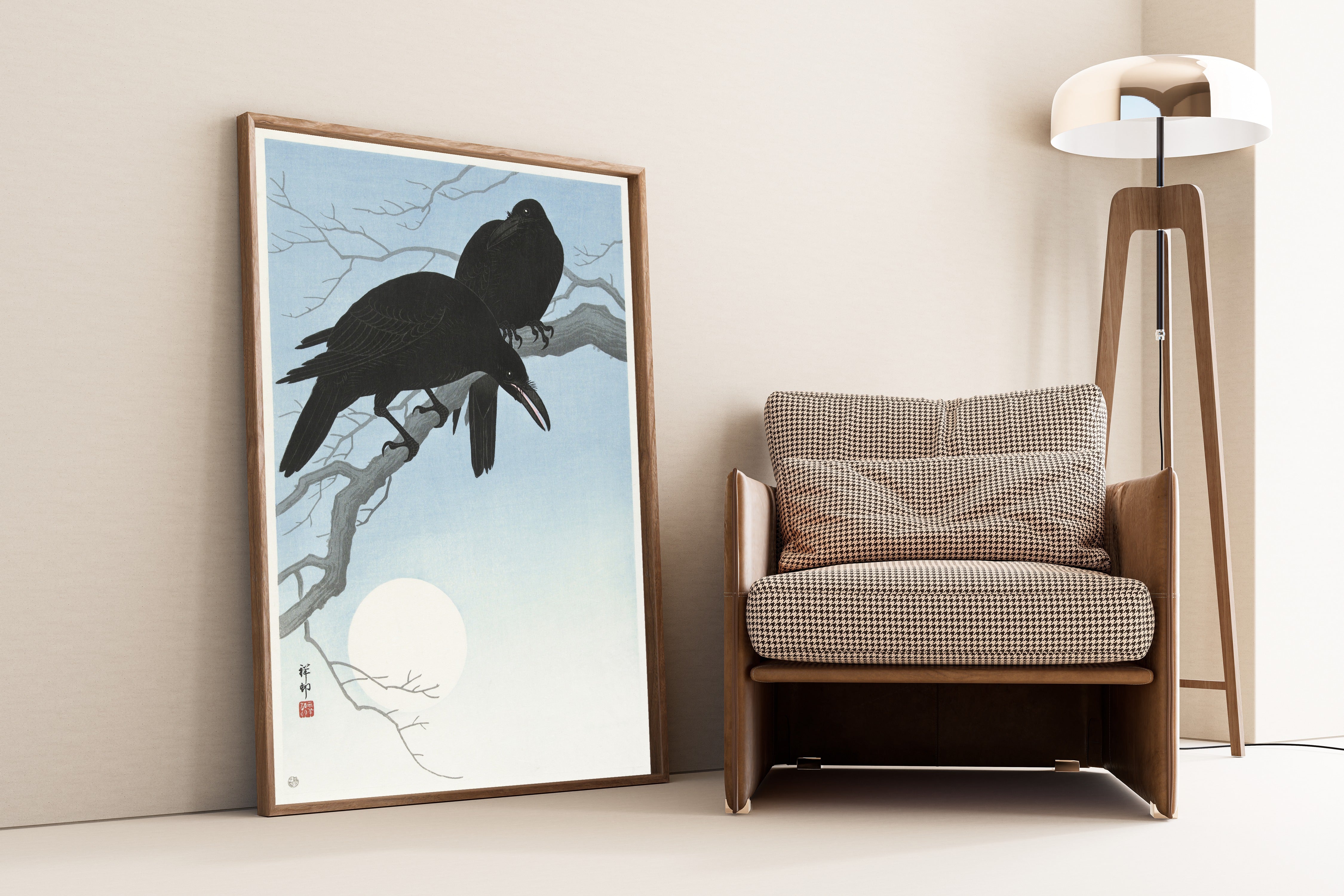 Ohara Koson — Two Crows on a Branch | Japanese Bird & Flower Woodblock Print
