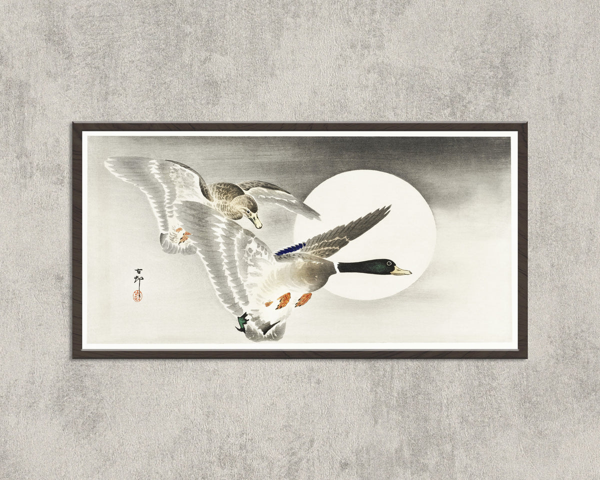 Ohara Koson — Two Ducks at Full Moon | Japanese Bird & Flower Woodblock Print