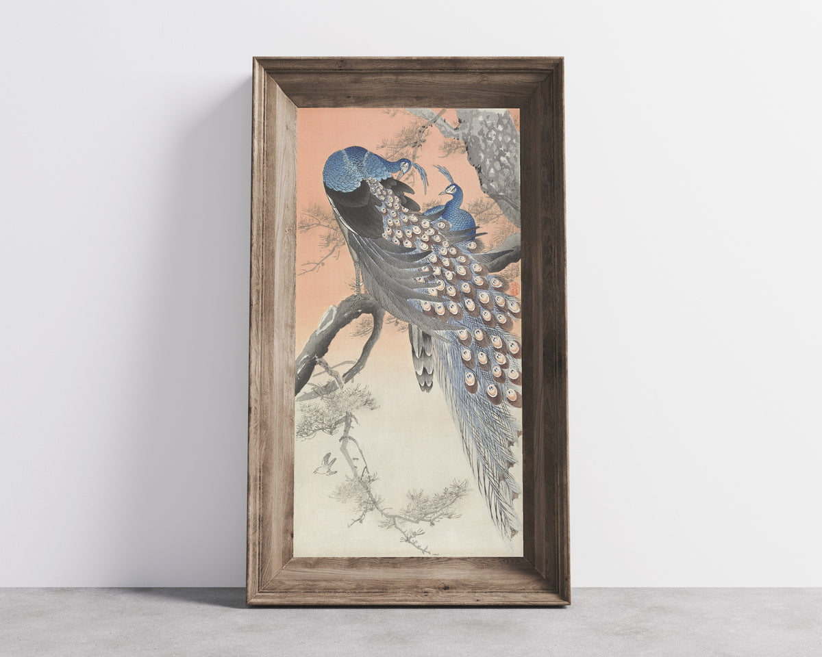Ohara Koson — Two Peacocks on a Tree Branch | Japanese Bird & Flower Woodblock Print