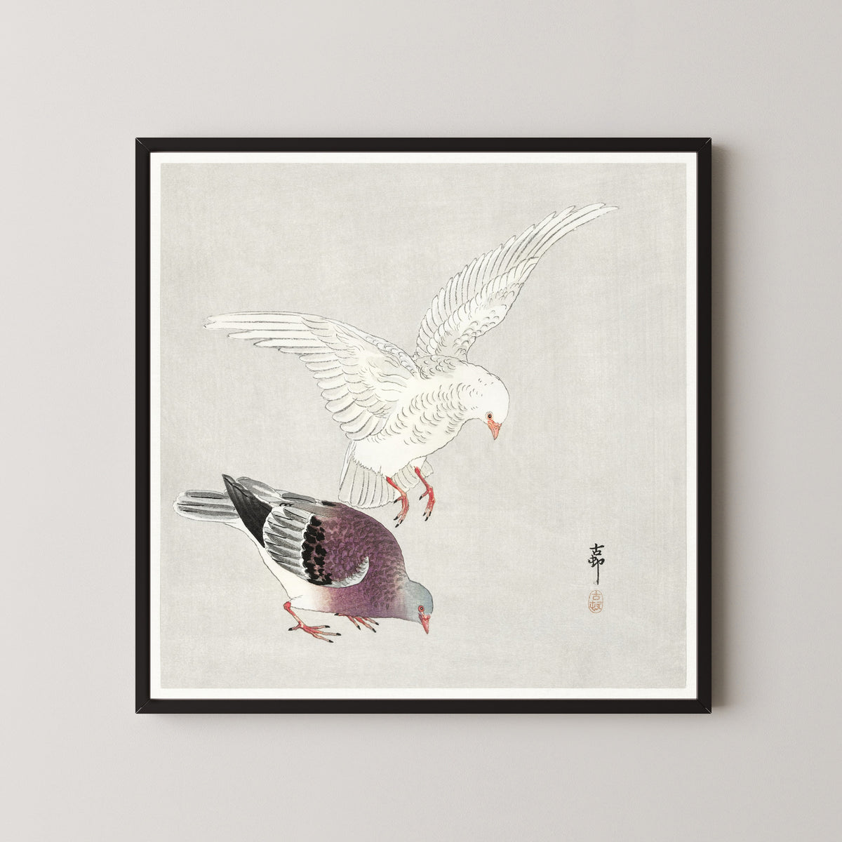 Ohara Koson — Two Pigeons | Japanese Bird & Flower Woodblock Print