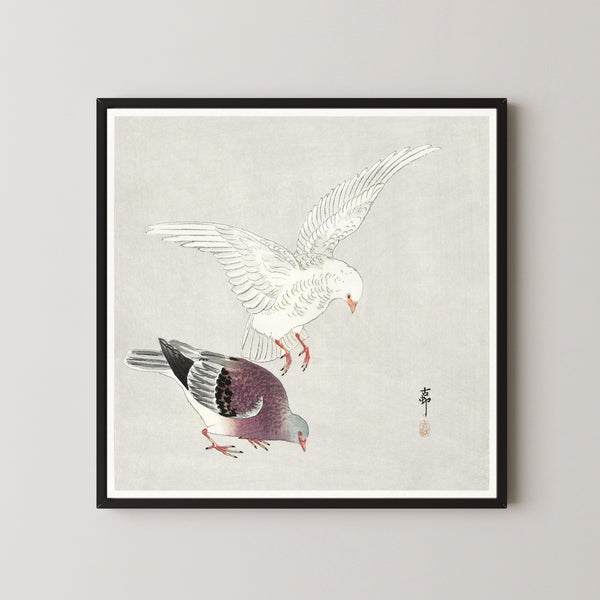 Ohara Koson — Two Pigeons | Japanese Bird & Flower Woodblock Print