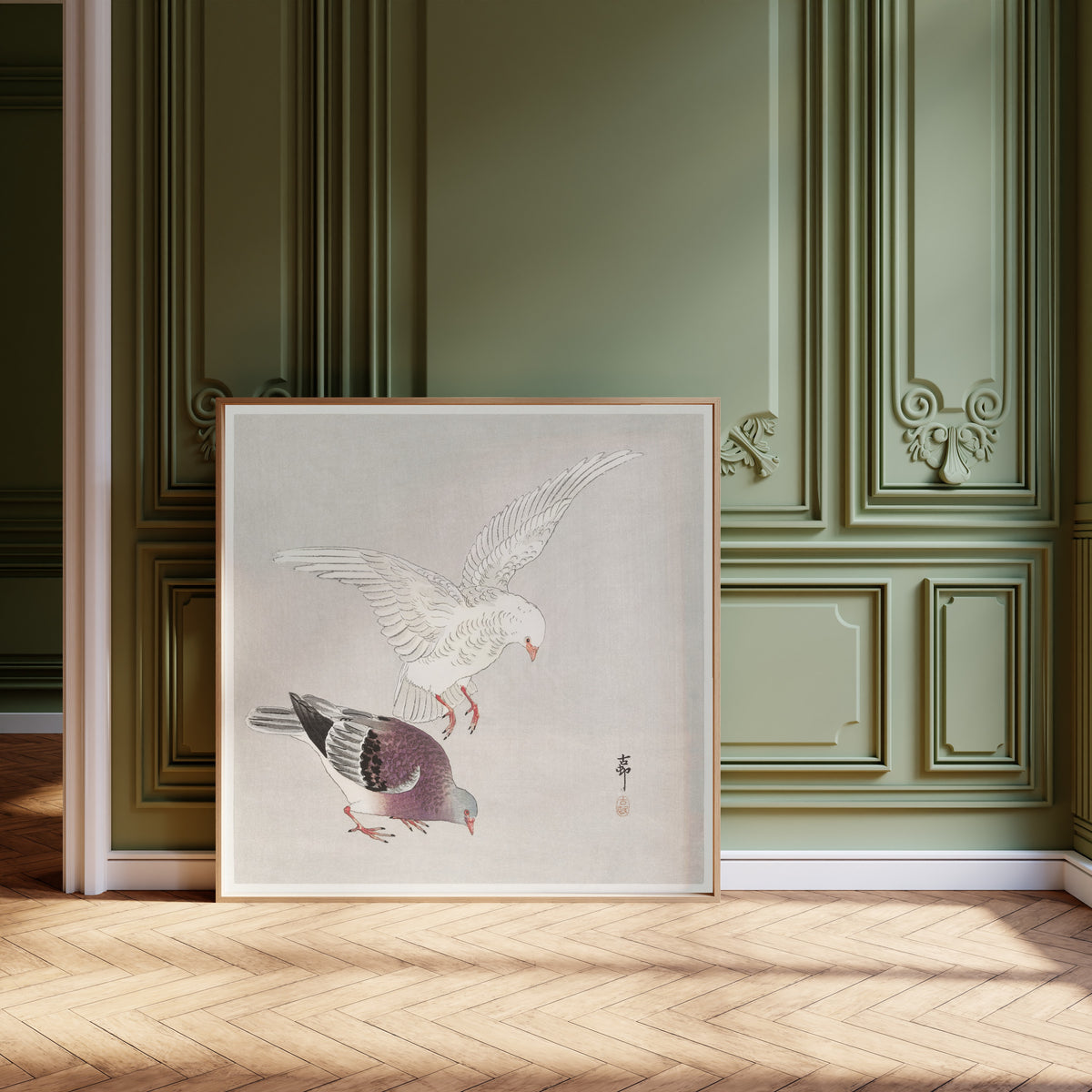 Ohara Koson — Two Pigeons | Japanese Bird & Flower Woodblock Print