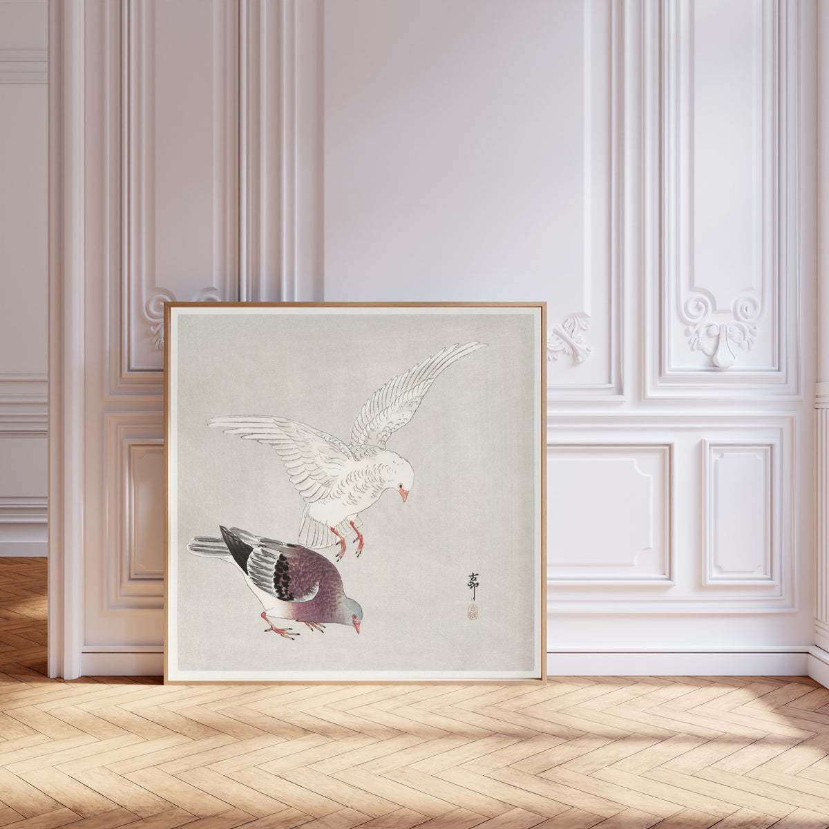 Ohara Koson — Two Pigeons | Japanese Bird & Flower Woodblock Print
