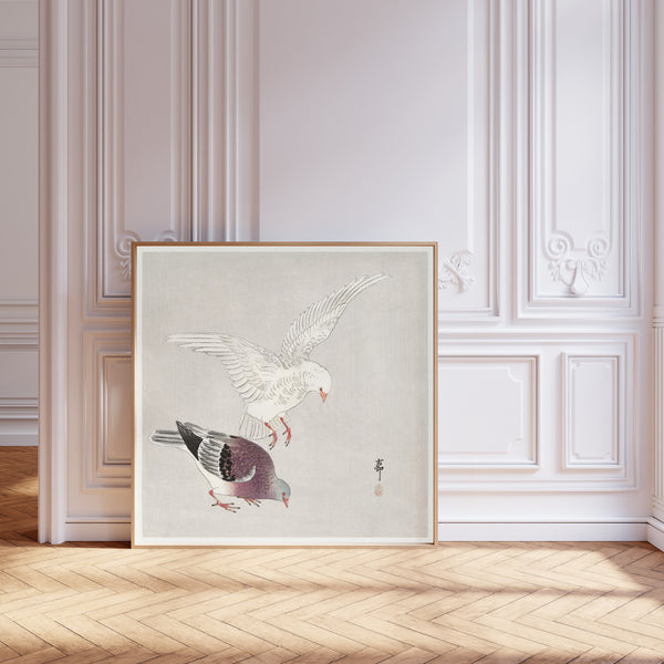 Ohara Koson — Two Pigeons | Japanese Bird & Flower Woodblock Print