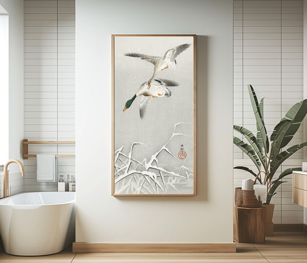 Ohara Koson — Two Wild Ducks in Flight | Japanese Bird & Flower Woodblock Print