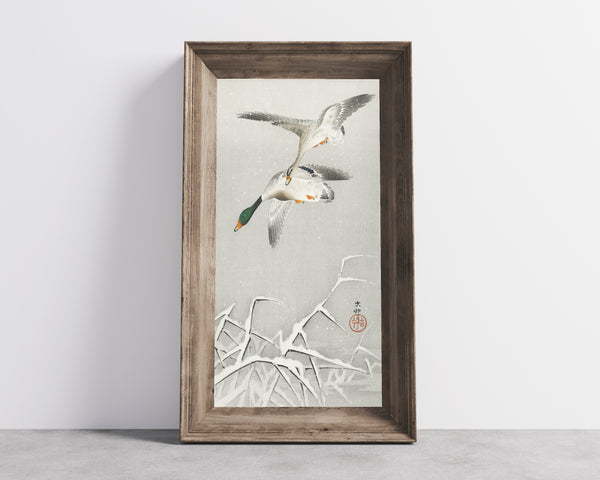 Ohara Koson — Two Wild Ducks in Flight | Japanese Bird & Flower Woodblock Print