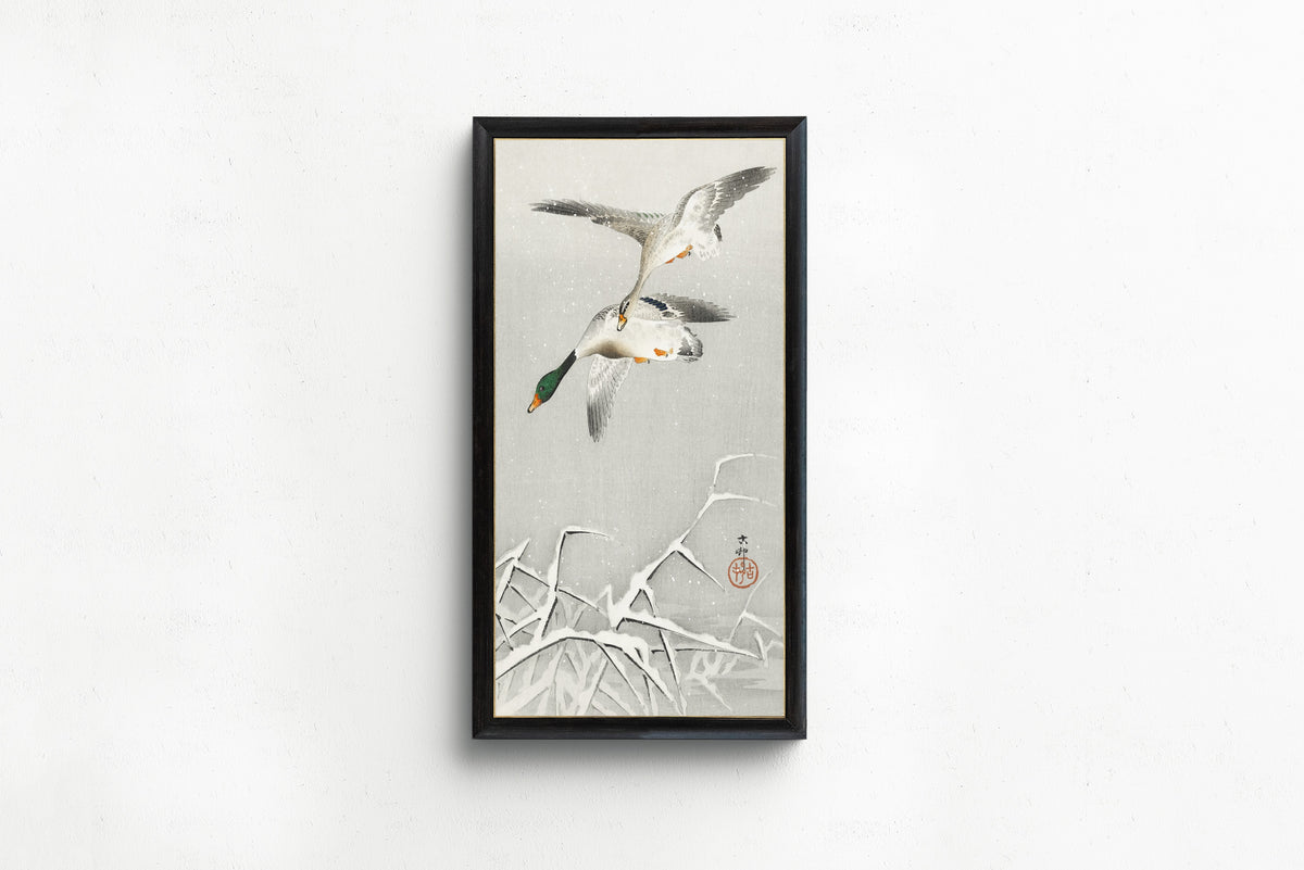 Ohara Koson — Two Wild Ducks in Flight | Japanese Bird & Flower Woodblock Print