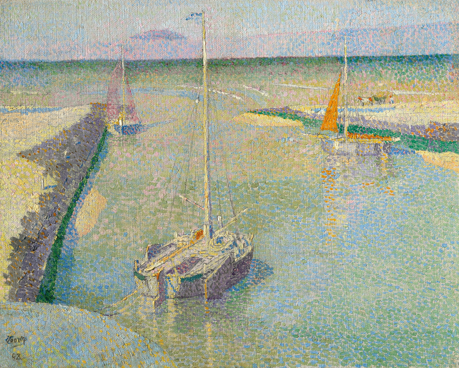 Jan Toorop — Uitmonding van den Rijn ou Le Port de Katwijk | Art Print shown to scale on a wall above a sofa
