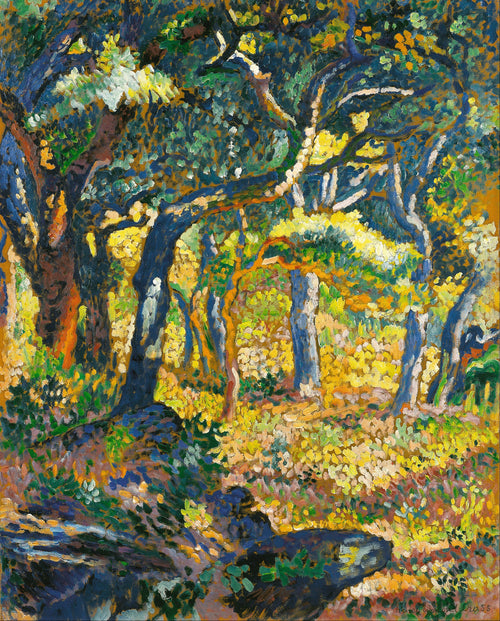 Une clairière en Provence (Étude) by Henri-Edmond Cross — Dappled sunlight breaks through an arch of Provençal trees